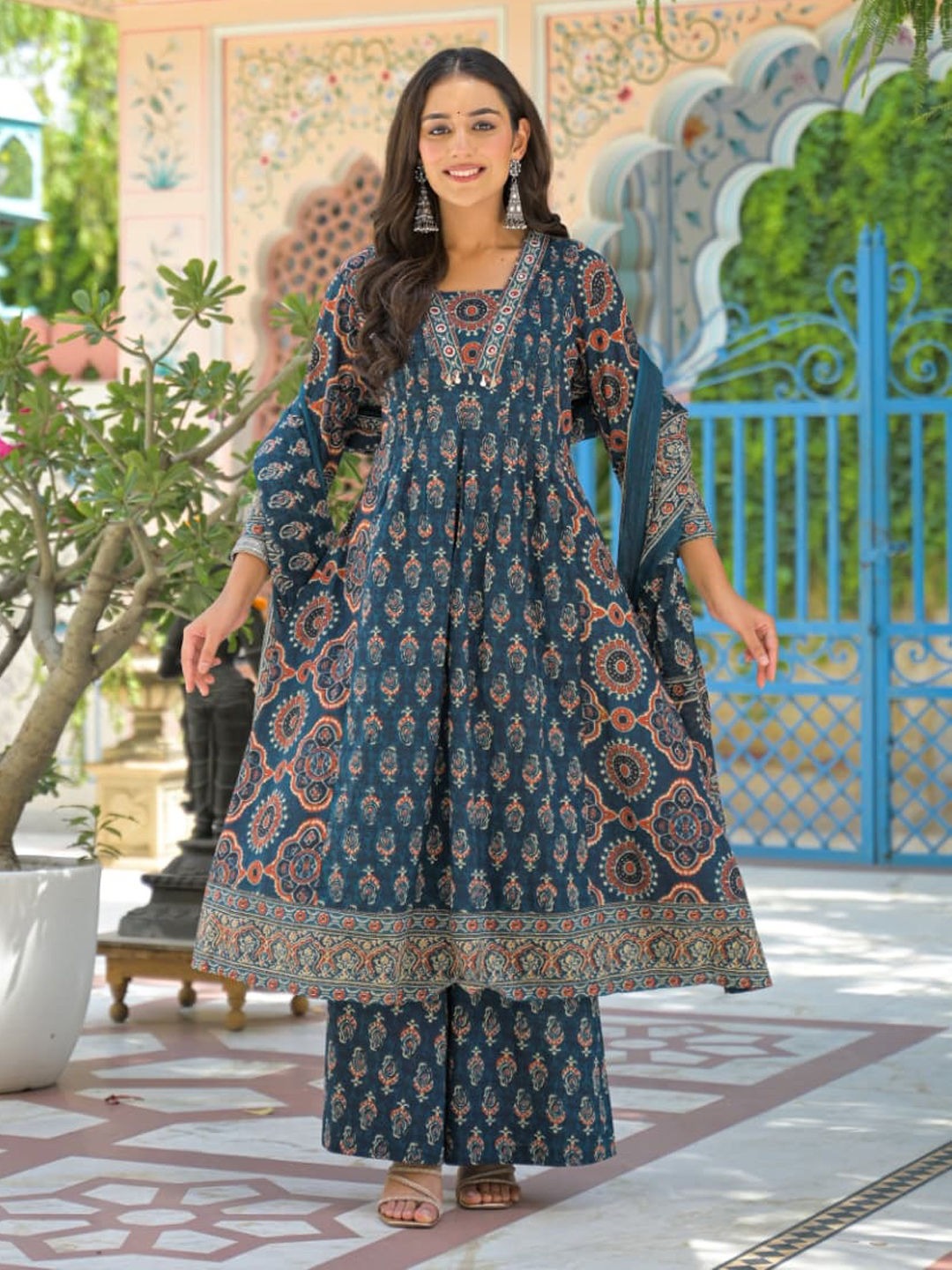 Saroya Navy Blue Block Print 3 Piece Suit – Ethnic Heritage Collection