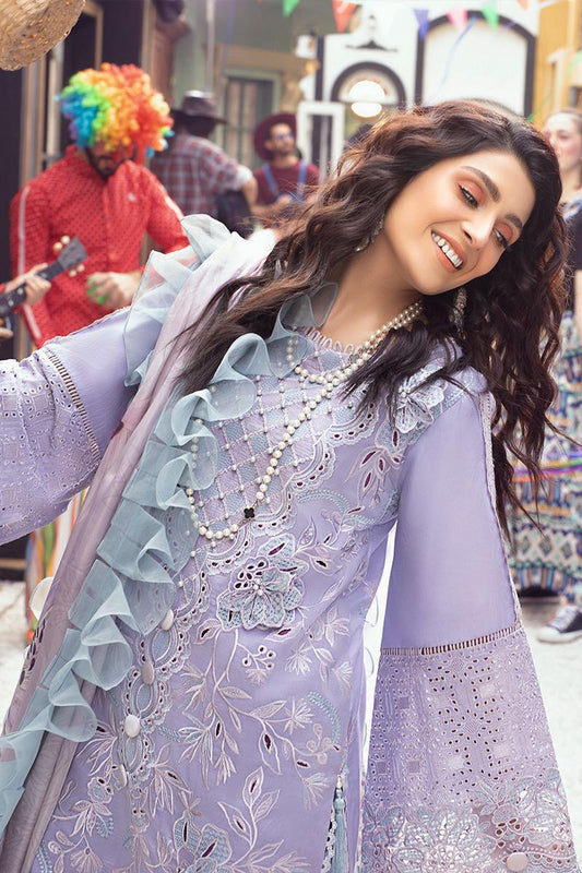 Saroya Luxury Lawn Stitched 3 Piece Suit – Lilac with Ruffled Dupatta