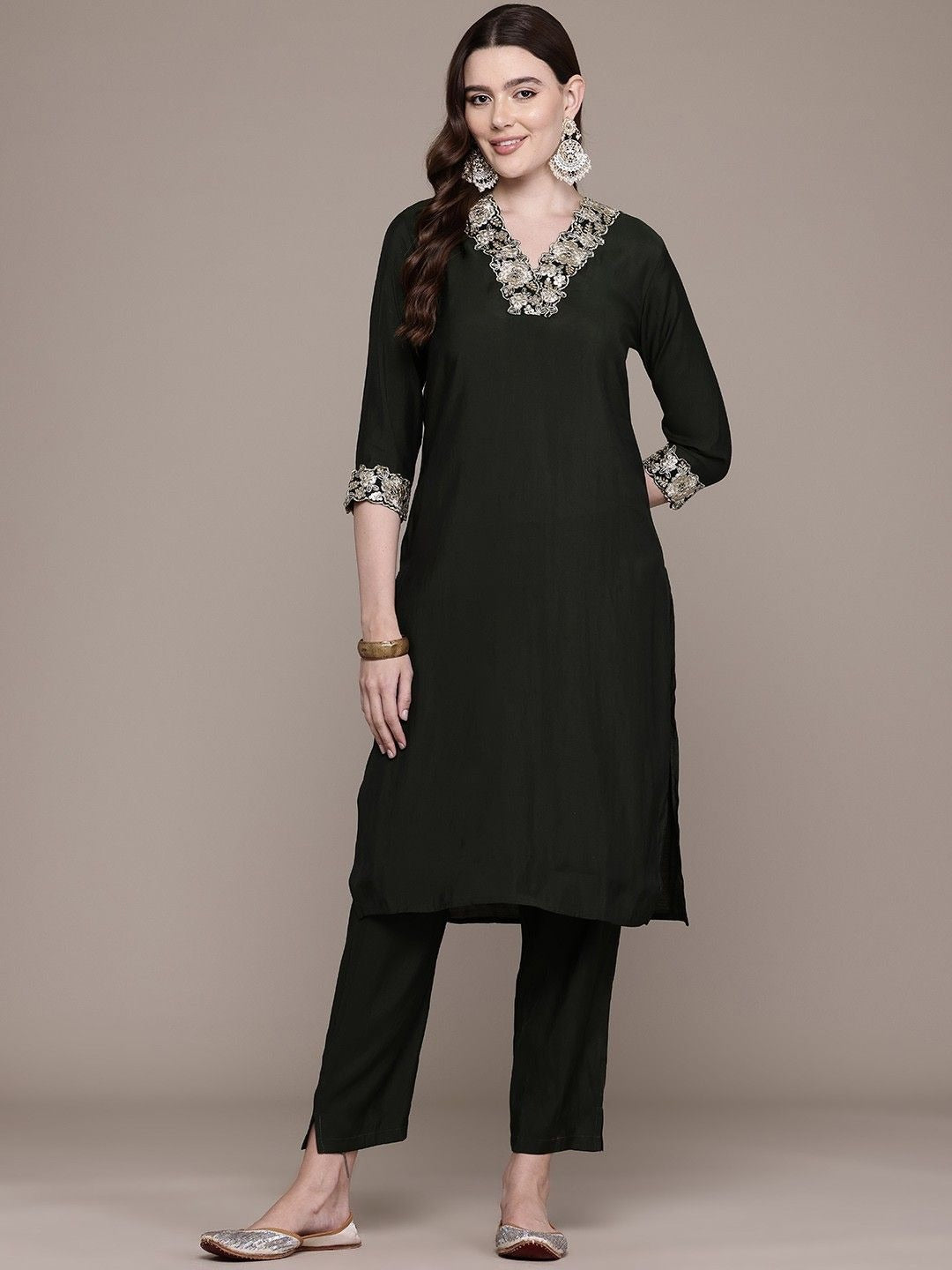 Saroya Premium Stitched 2 Piece Suit – Black Embellished Kurta with Matching Trousers
