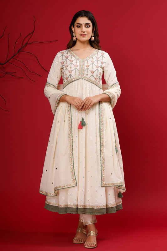 Saroya Premium Stitched 3 Piece Suit – Ivory Elegance Collection