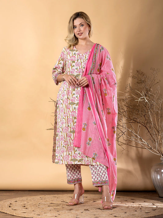 Saroya Premium Stitched 3 Piece Suit – Pink Floral Printed Lawn with Dupatta