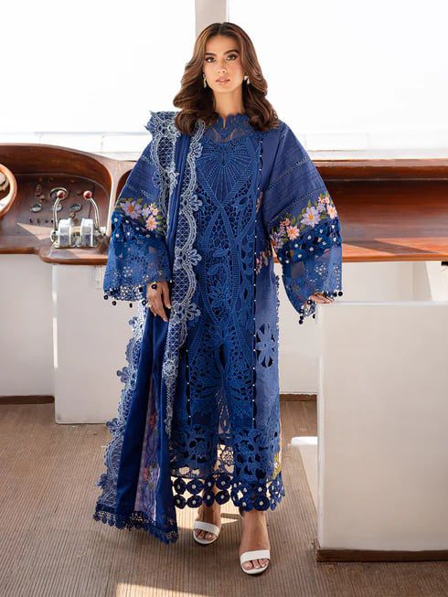 Saroya Luxury Lawn Stitched 3 Piece Suit – Royal Blue