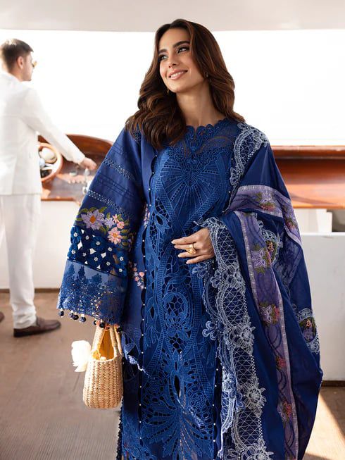 Saroya Luxury Lawn Stitched 3 Piece Suit – Royal Blue