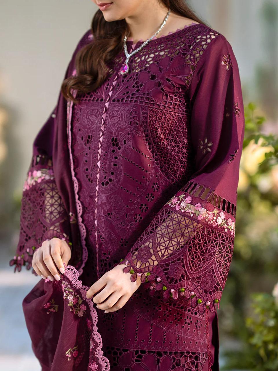 Saroya Luxury Lawn Stitched 3 Piece Suit – Plum Purple