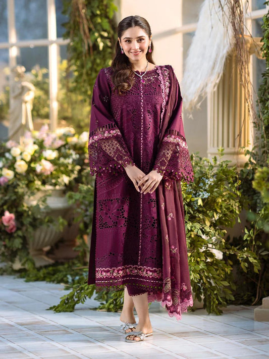 Saroya Luxury Lawn Stitched 3 Piece Suit – Plum Purple