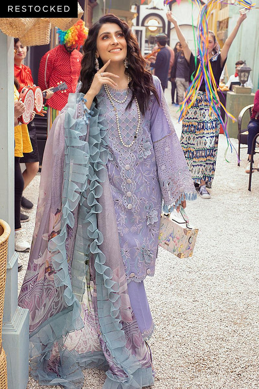 Saroya Luxury Lawn Stitched 3 Piece Suit – Lilac with Ruffled Dupatta