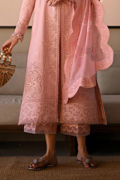 Saroya Luxury Stitched 3 Piece Suit – Blush Pink Embroidered with Statement Back Design